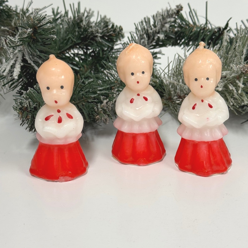 Choir Boy Candles Set of 3 Red White Christmas Decor 3.25" Christopher Radko